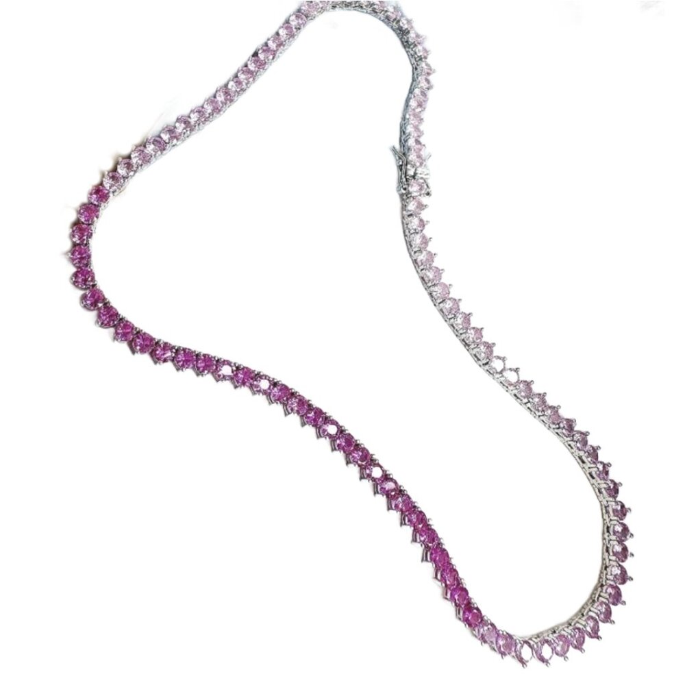 3mm Pink Simulated Sapphire Diamondette Ombré Tennis Necklace - Picture 9 of 10